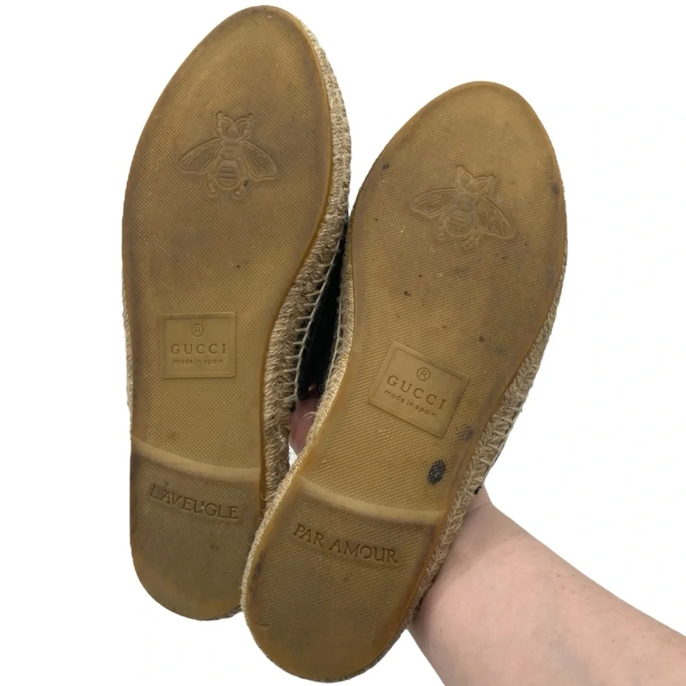 Gucci GG Marmont Black Matelassé Leather Espadrille Mules EU 37 US 7